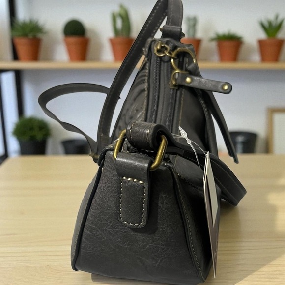 B.O.C. Crossbody Bag Purse Charcoal Embossed Floral Adjustable Strap Womens - Picture 6 of 10